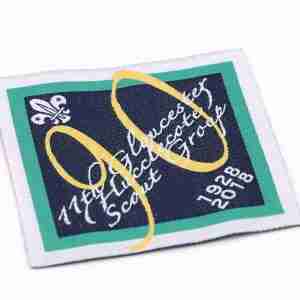 blue woven logo labels